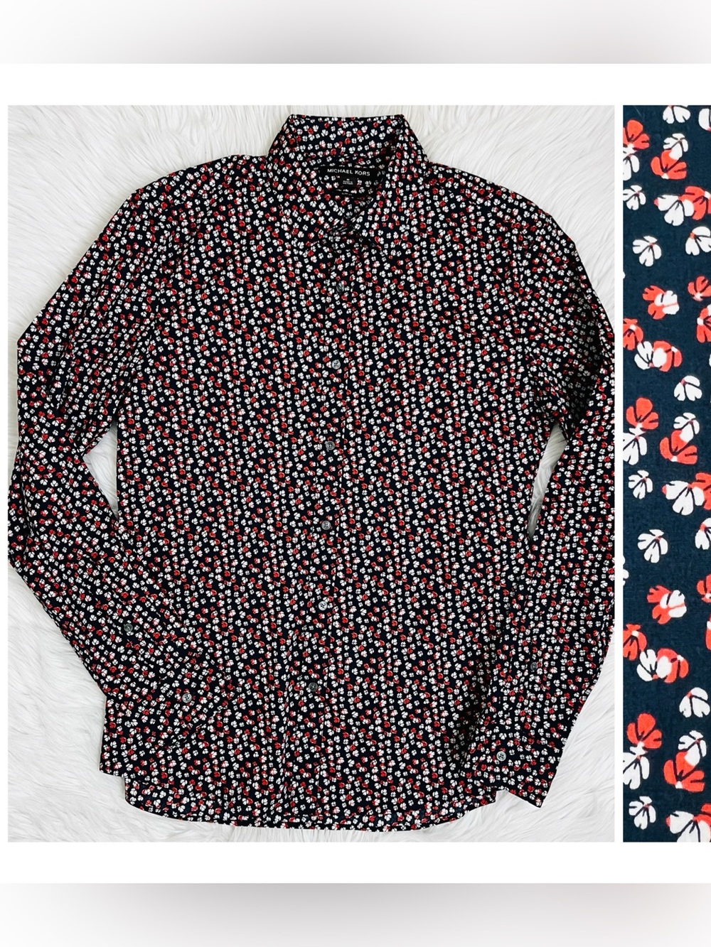 NWOT! MICHAEL KORS Mens Slim Fit Half Floral/Clover Print Button Up Shirt Sz M